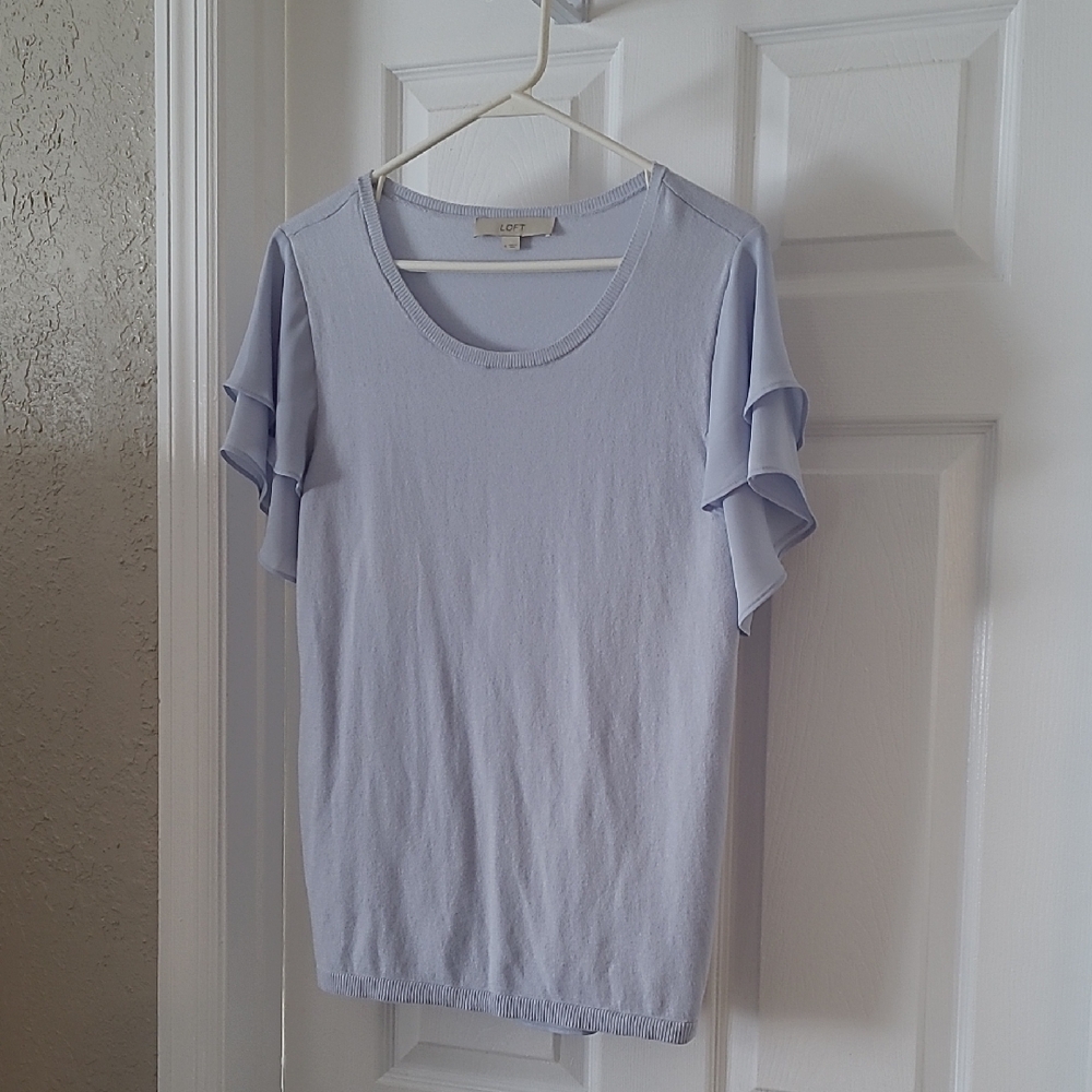 LOFT Ruffle Sleeve Top Light Blue Size Medium
